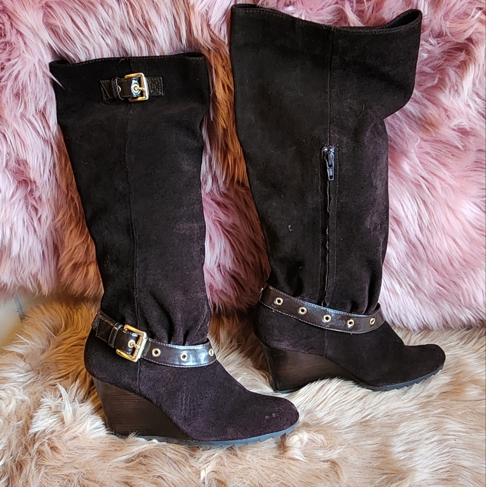 Michael Kors suede wedge Boots chocolate brown size 10 m